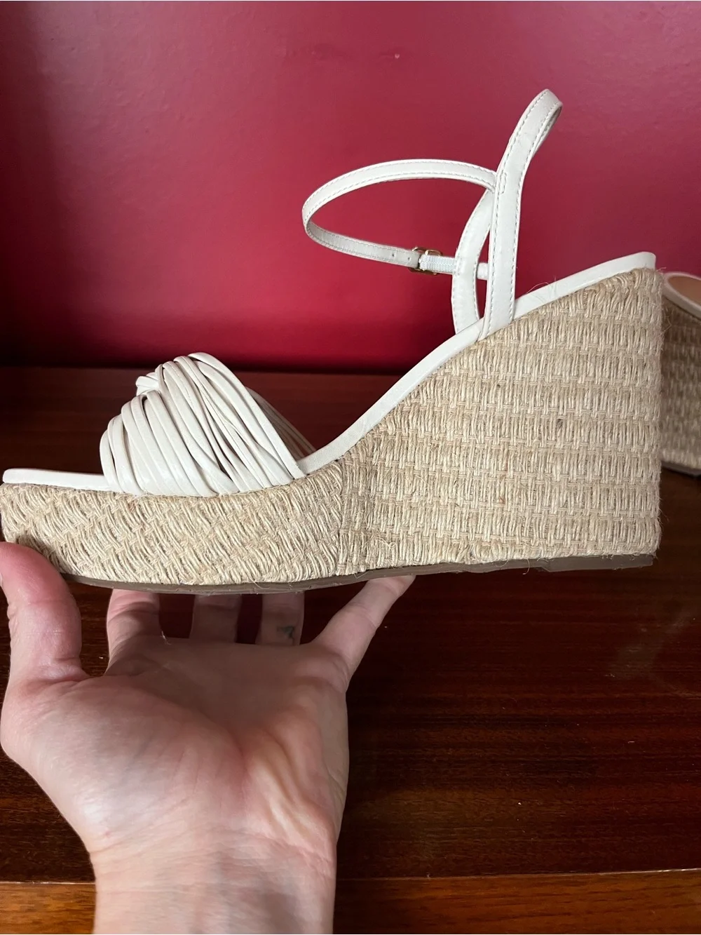 New Arezzo Cream Knot Espadrille Wedge Sandals